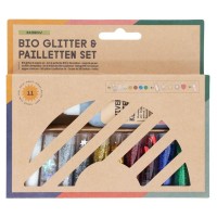 Ekologiškų žėručių ir žvynelių rinkinys - 10 dėžučių ir klijai (90 g)