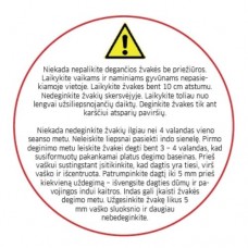 Skaidri žvakės priežiūros etiketė su juodu tekstu, 50 mm, lietuvių k.